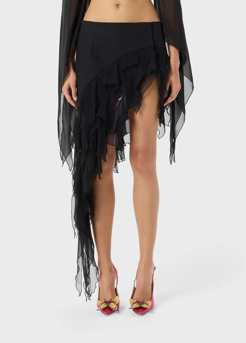 Asymmetric stretch satin skirt with ruffles - Blumarine