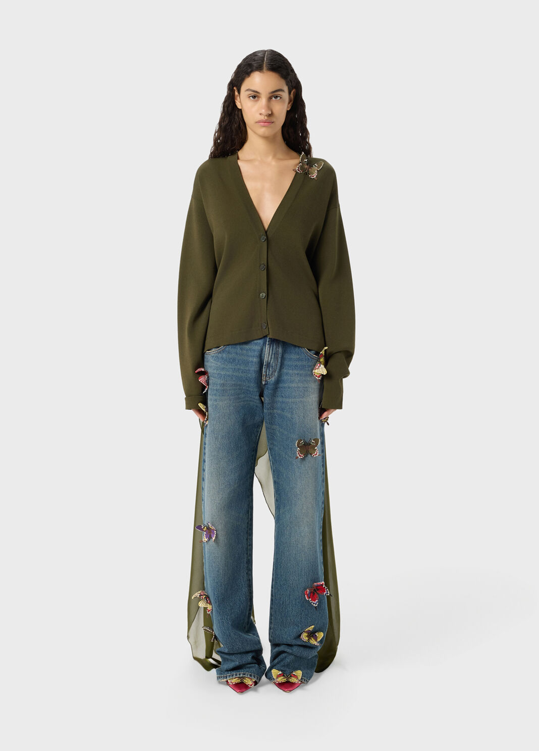 Knit Cardigan with Embroidery and Swallow Tails  Blumarine - large image number 0