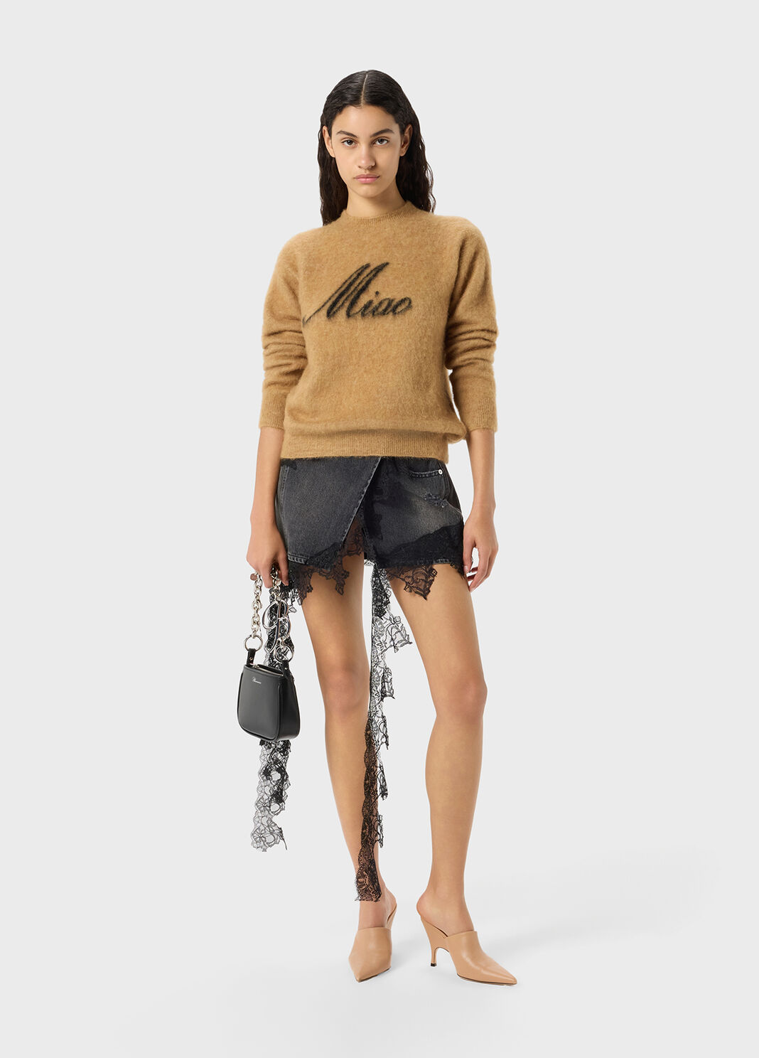 Distressed denim mini skirt with lace  Blumarine - large image number 3