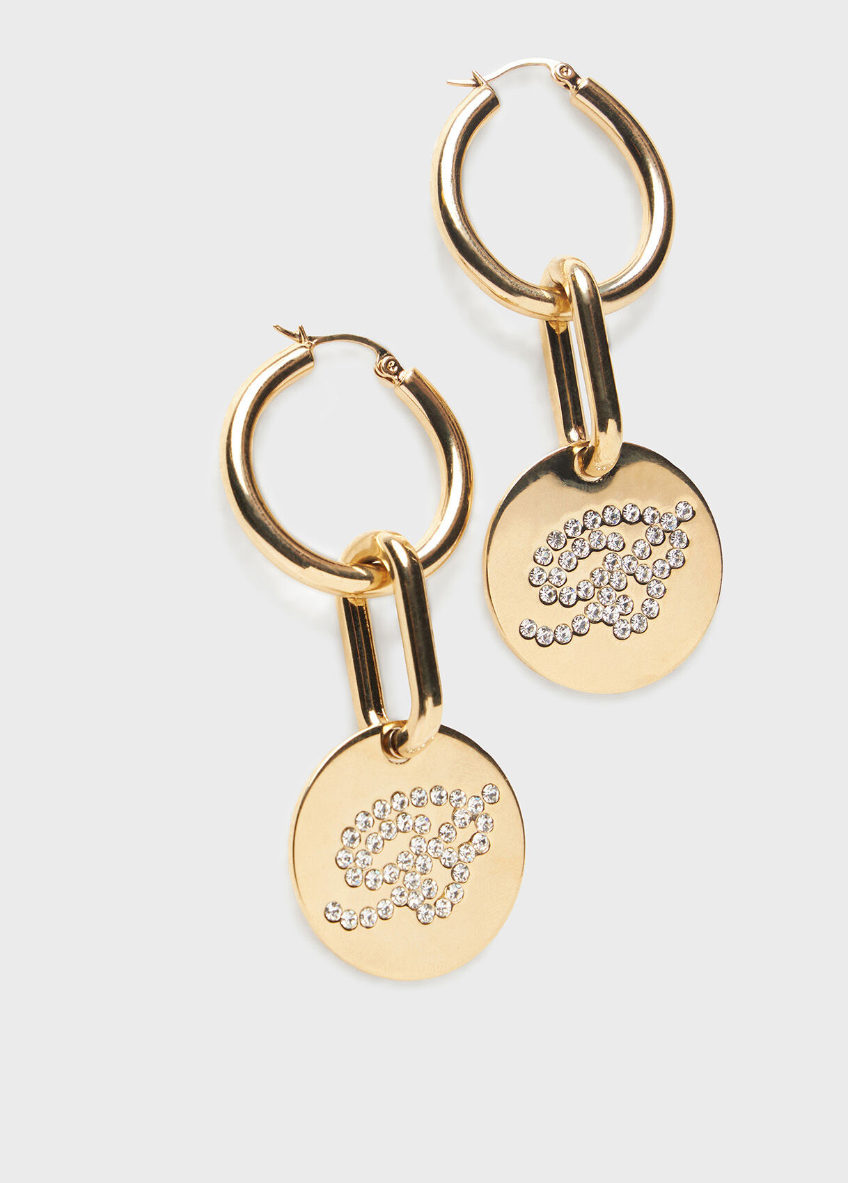 イヤリング BLUMARINE EARRINGS Brass earrings with b monogram rhinestone pendant - Blumarine