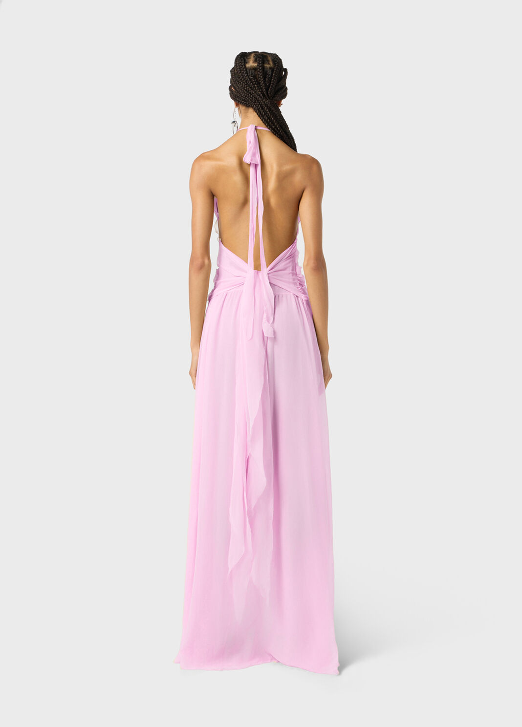 Long viscose georgette dress with rose and ruffles  Blumarine - large image number 1