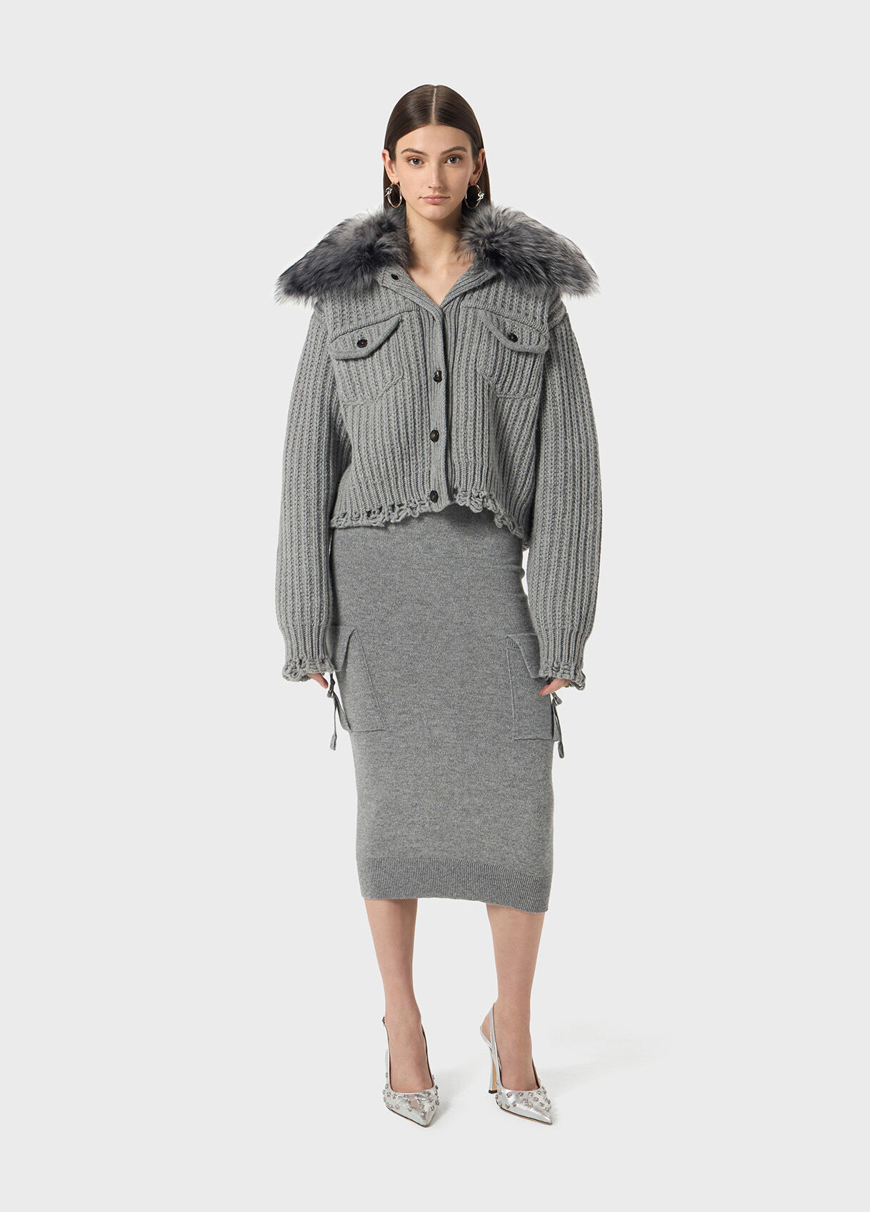 Wool cardigan with faux fur collar - Blumarine