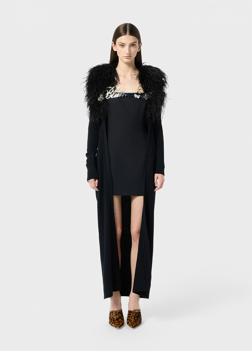 Long cardigan with faux fur collar