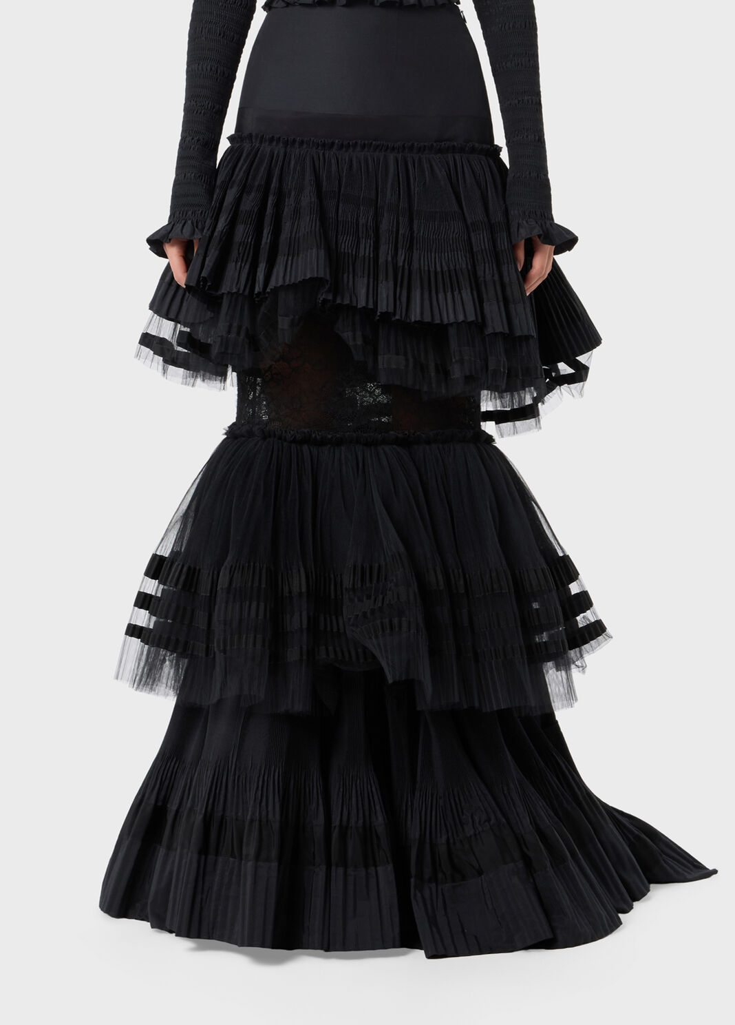 Gonna lunga in taffeta pliss&eacute; con inserti in pizzo e balze in tulle.  Blumarine - large image number 0