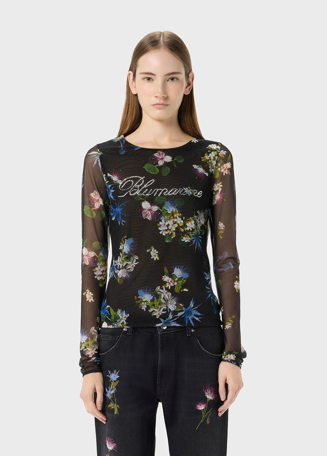 Tulle printed t-shirt with rhinestone logo  Blumarine - large image number 0