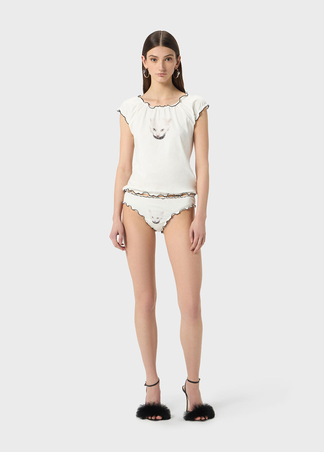 Kitten print jersey briefs with ruffles  Blumarine - large image number 3