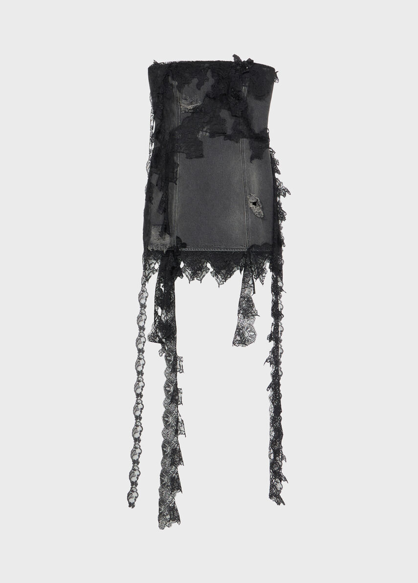 Mini denim dress with lace