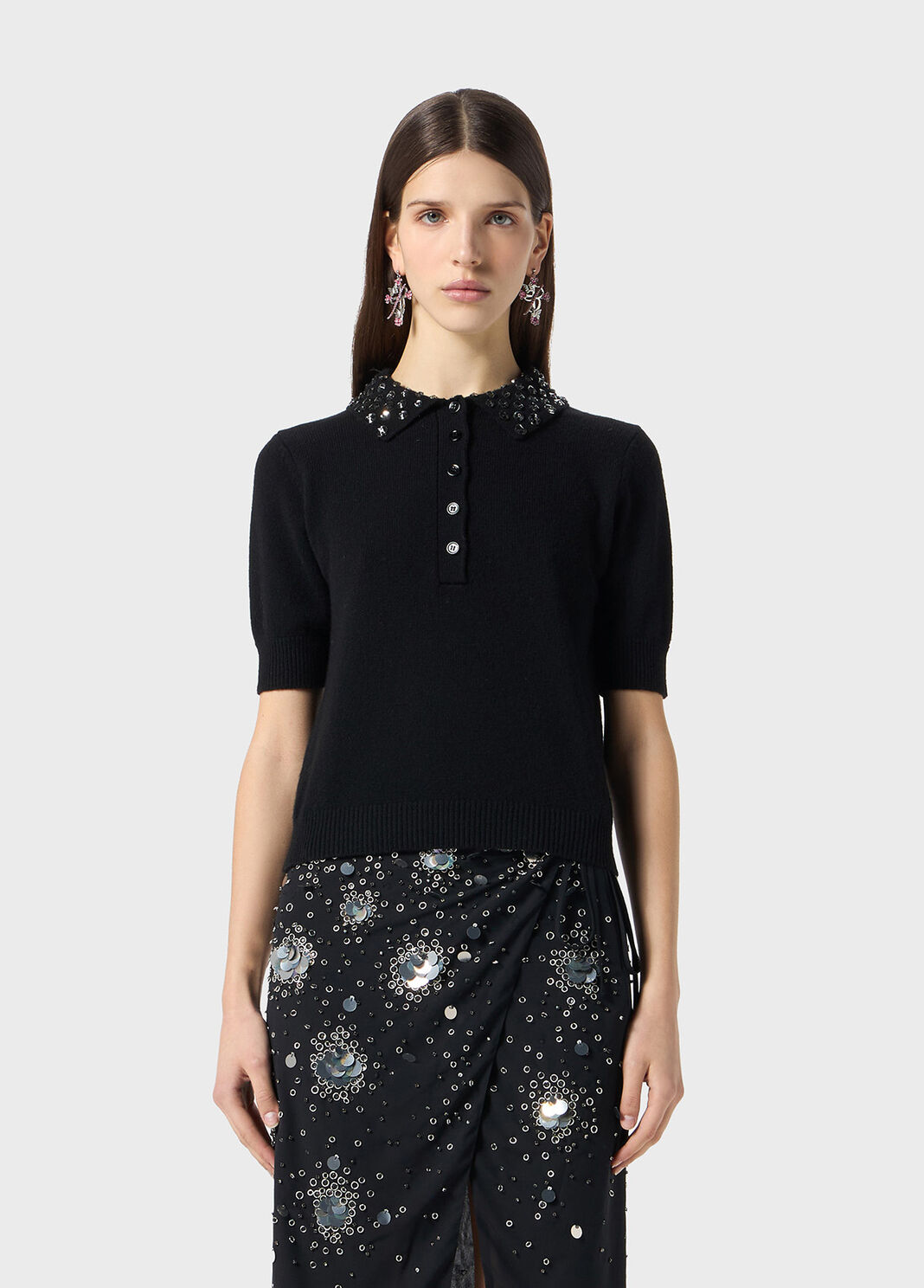 Wool polo shirt with gem embroidery  Blumarine - large image number 0