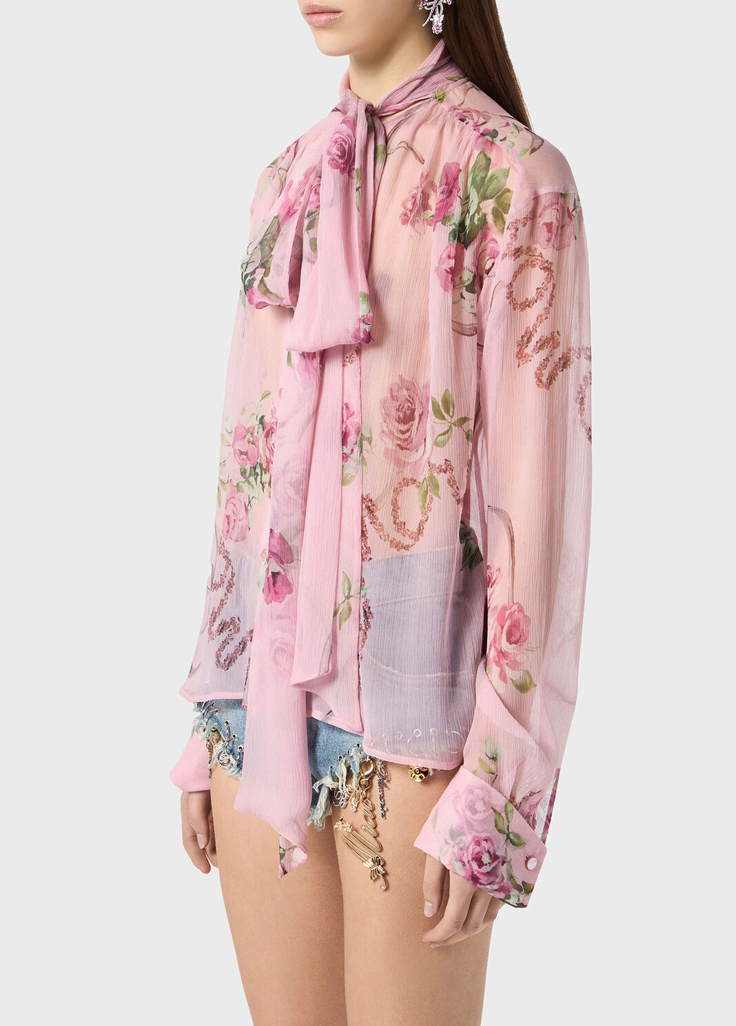 Bluse aus seiden-creponn&eacute; mit rosen-aufdruck  Blumarine - large image number 2