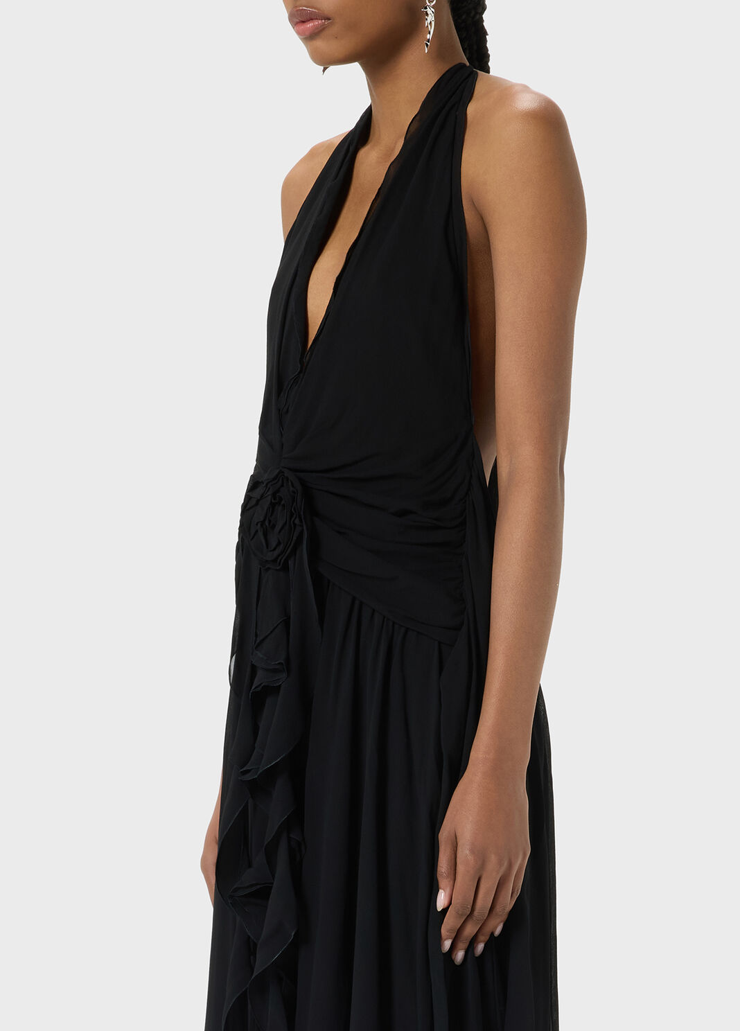 Long viscose georgette dress with rose and ruffles  Blumarine - large image number 2