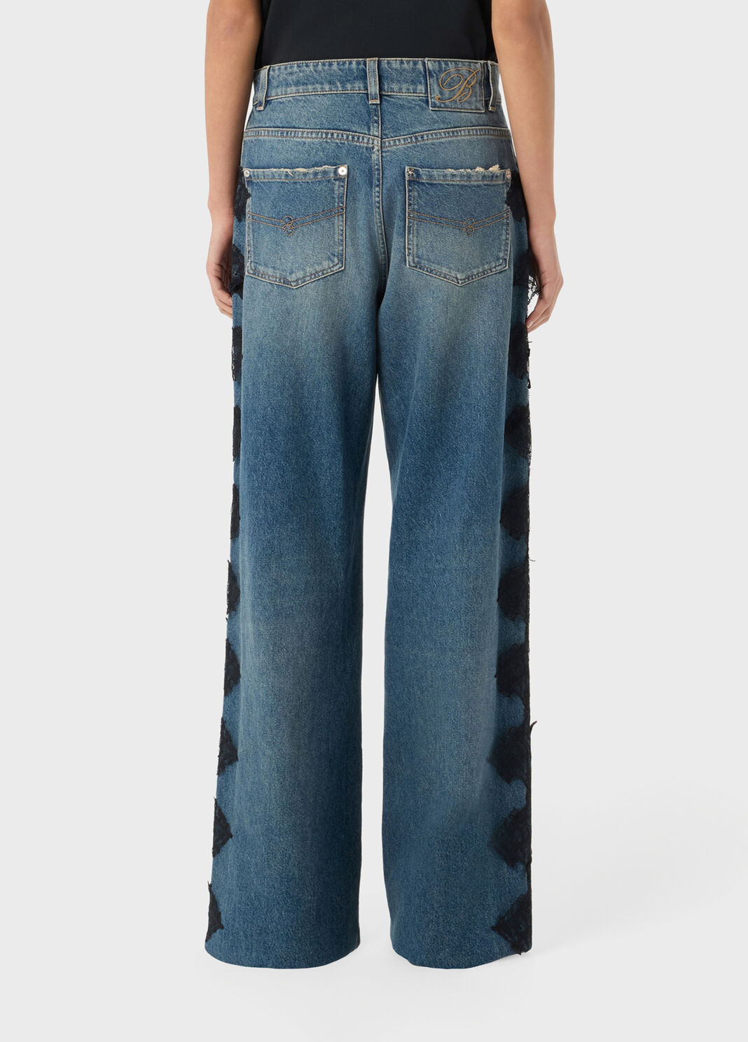 Flare jeans with butterfly embroidery and lace bands  Blumarine - large image number 1