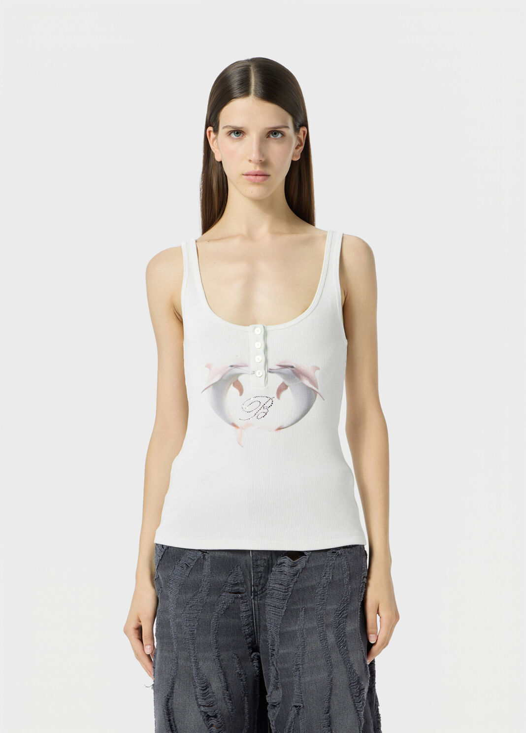 Ribbed top with dolphin print and embroidery  Blumarine - large image number 0