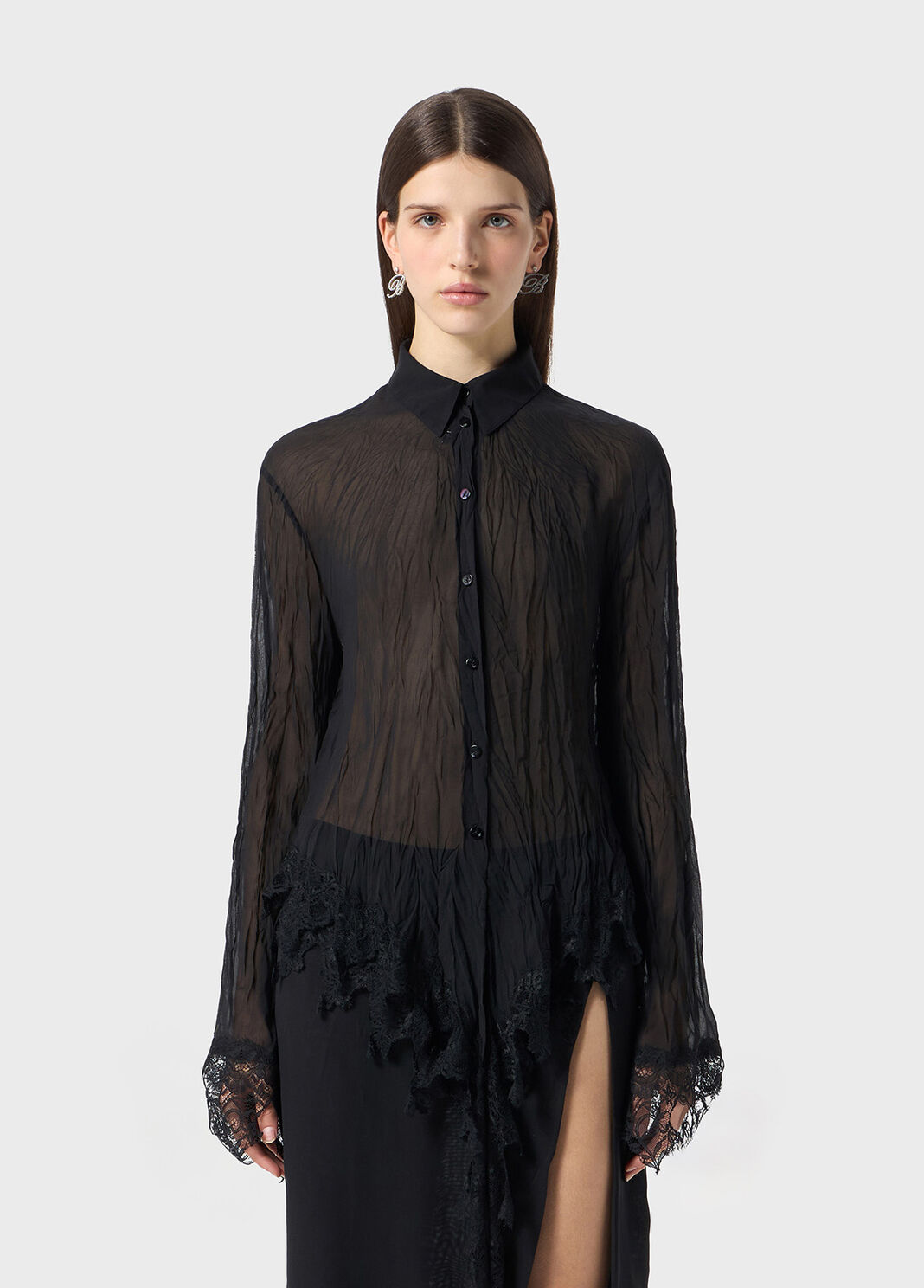 Chiffon-hemd mit volant aus spitze  Blumarine - large image number 0