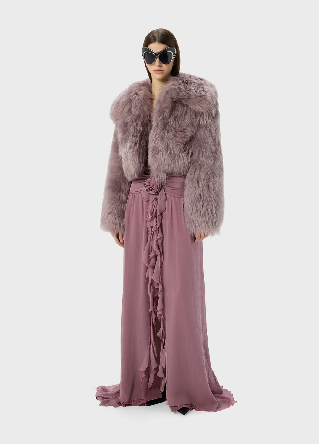 Langes Kleid aus Georgette mit 3D-Rose und Volant  Blumarine - large image number 3
