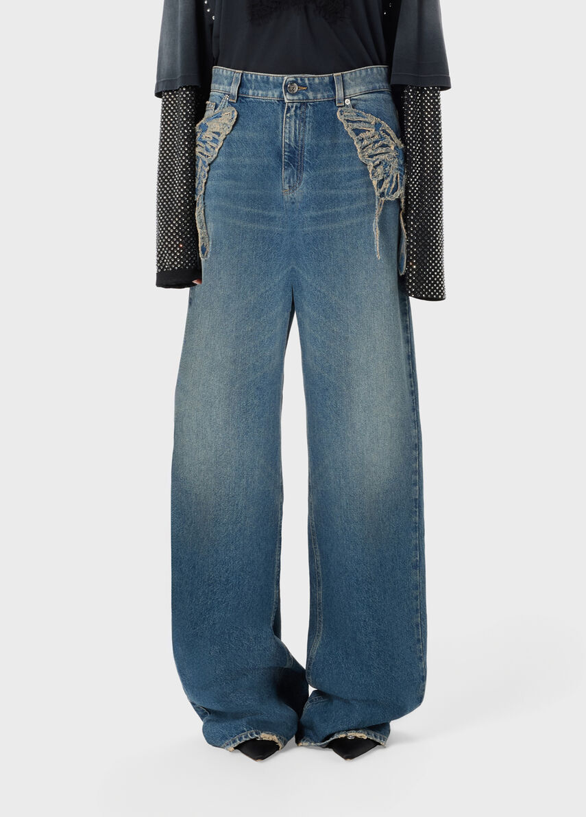 Wide leg jeans with butterfly embroidery - Blumarine