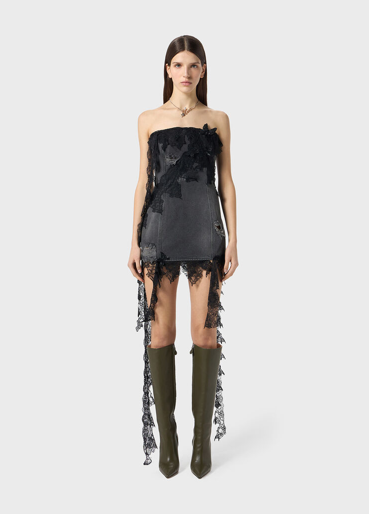 Abito corto in denim con pizzo  Blumarine - medium Abito corto in denim con pizzo  Blumarine - medium