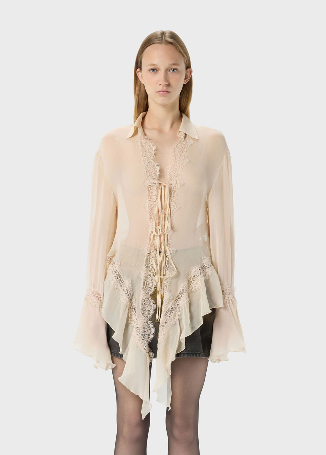 Crepe de chine and lace asymmetrical shirt  Blumarine - large image number 0