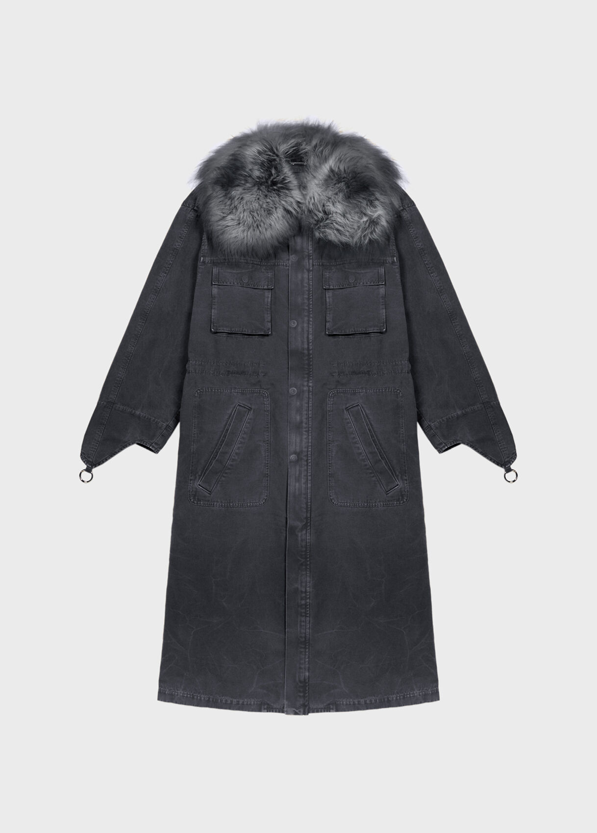 Black Canvas parka jacket with faux fur collar - Blumarine US