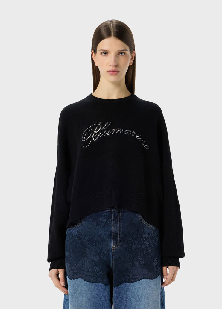 Wool jumper with rhinestone-detailed logo embroidery  Blumarine - medium