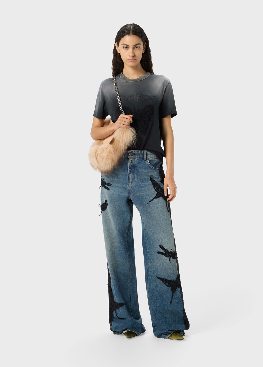 Flare jeans with butterfly embroidery and lace bands  Blumarine - large image number 3