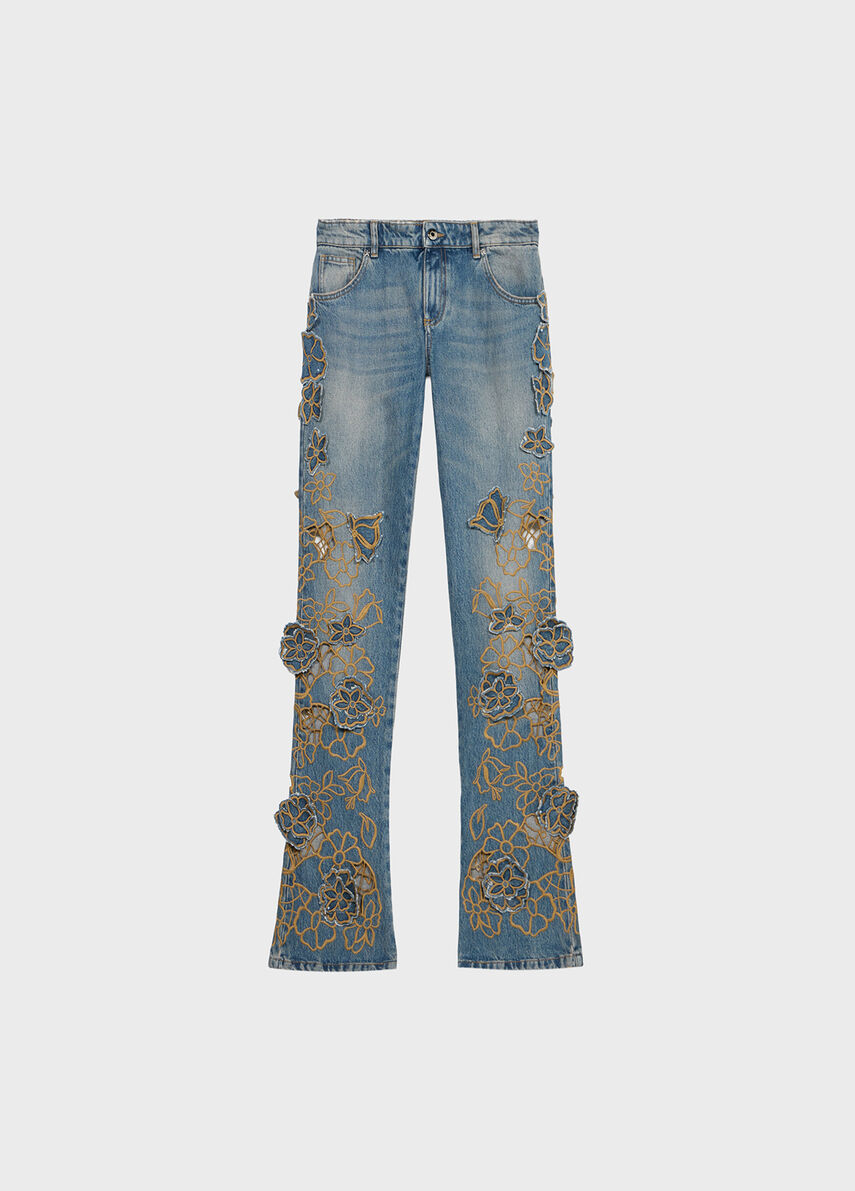 Straight leg jeans with embroidery