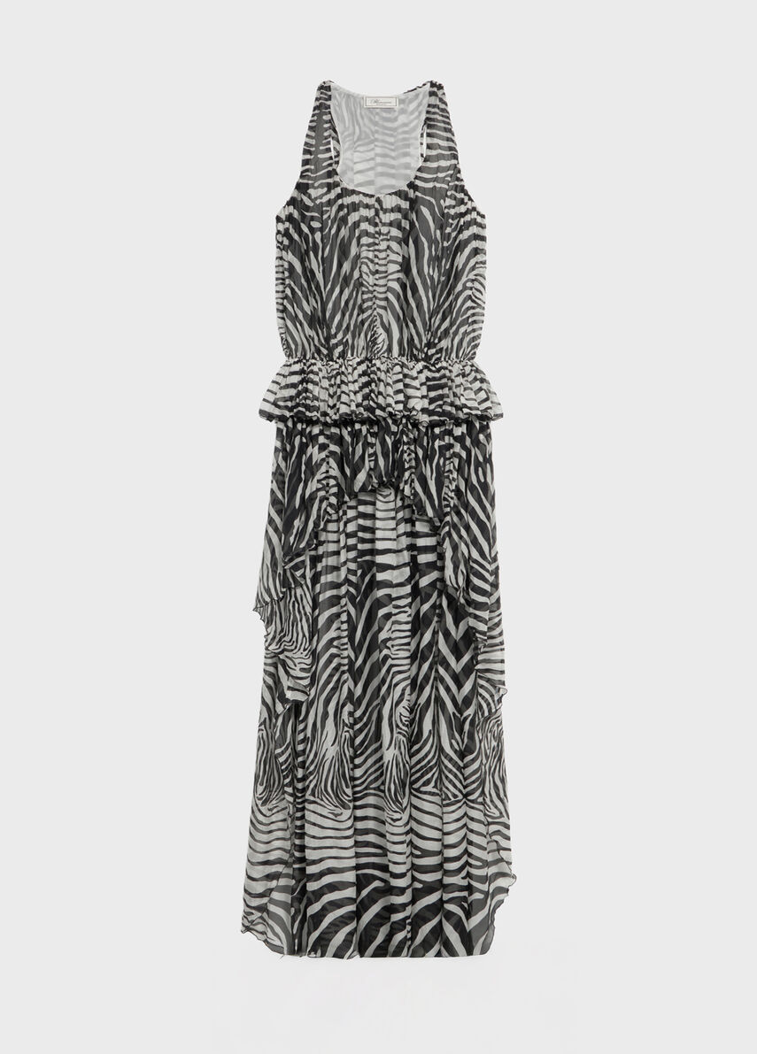 zebra print chiffon dress Women's Brown Zebra Printed Chiffon Drape Detail Maxi Dress