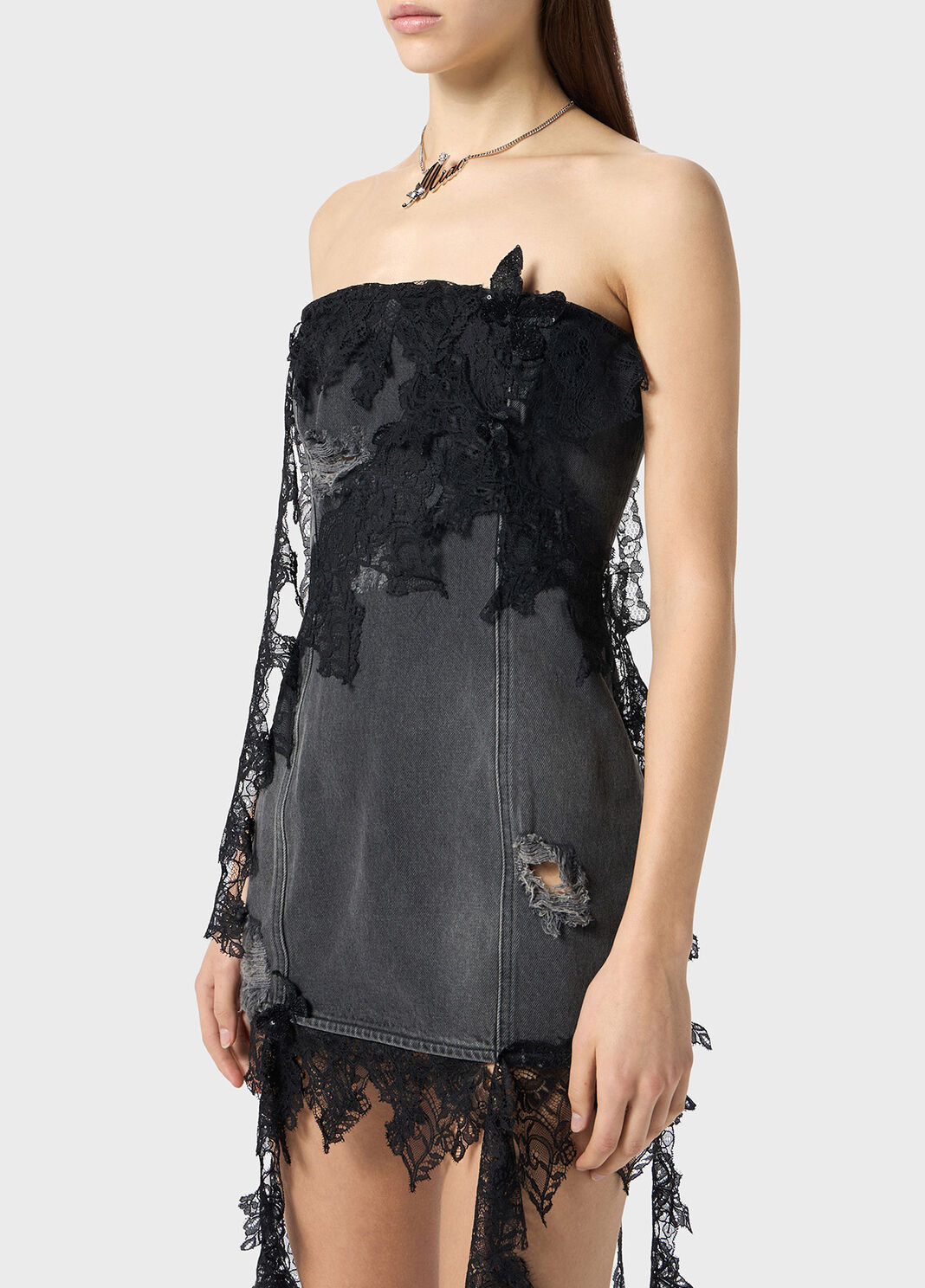 Mini denim dress with lace  Blumarine - large image number 2