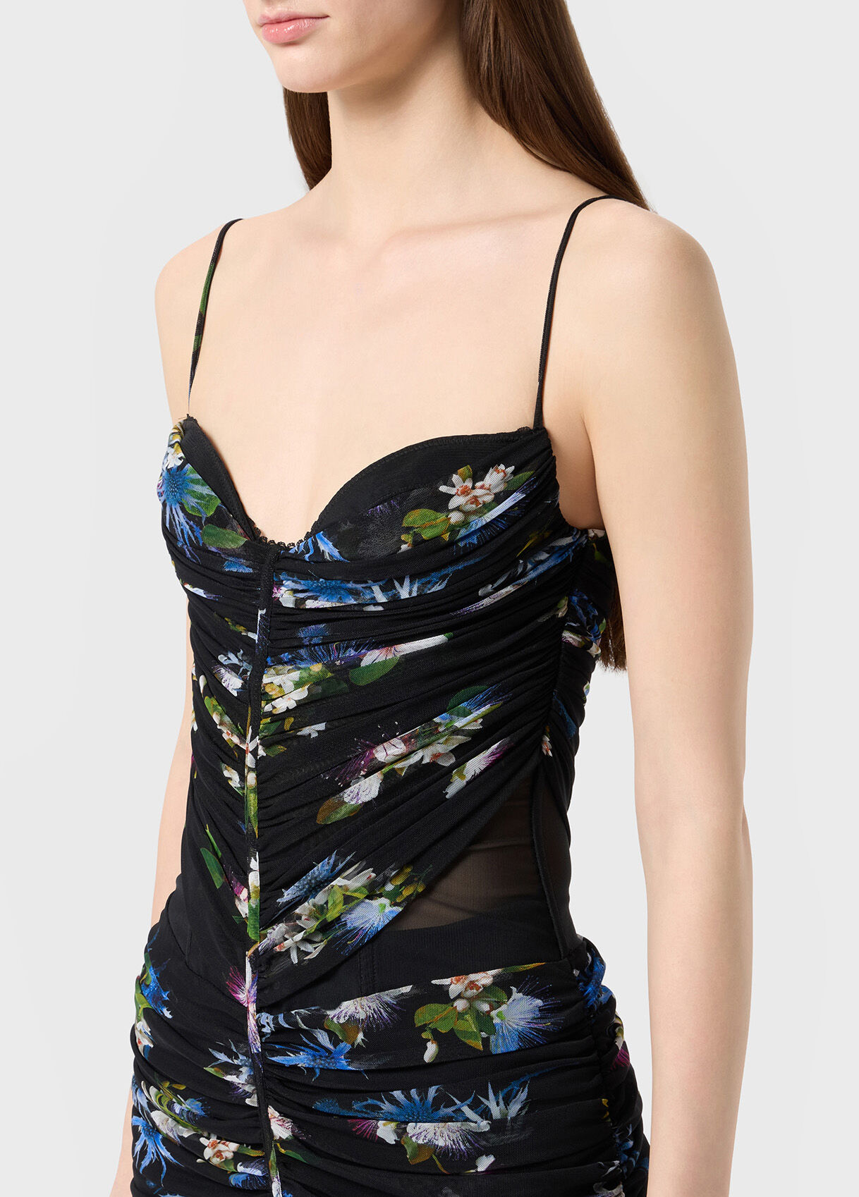Printed tulle bustier dress with slit - Blumarine