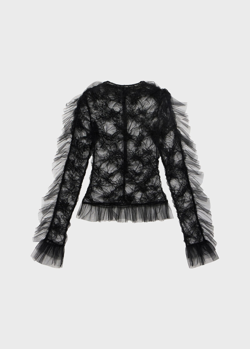 Crinkled Tulle Sweater with Embroidery - Blumarine