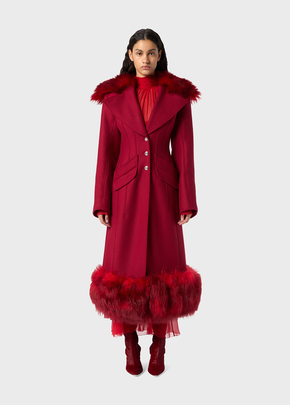 ブルーム&ブランチ　Phlannel Wool Mesh Coat XFLWAM Women's Notch Lapel Single Breasted Pea Coats Wool