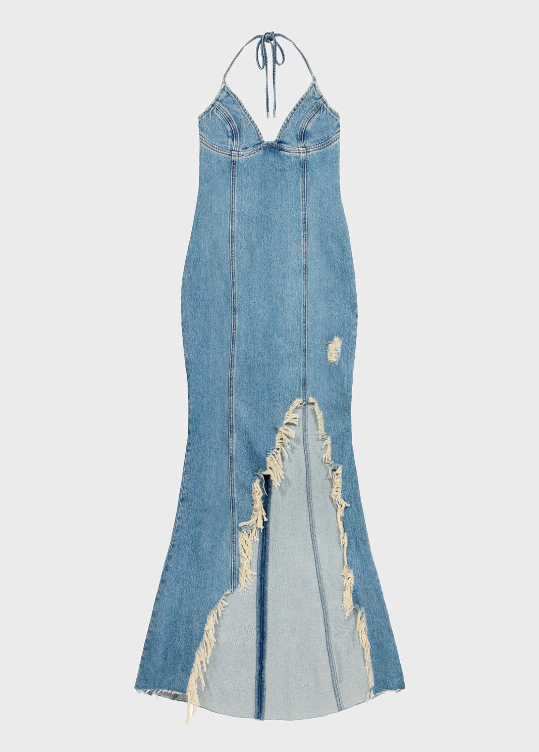 Long denim dress with slit