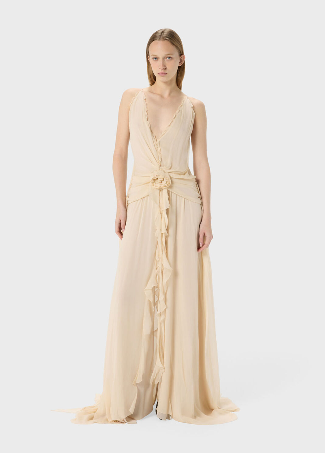 Long georgette dress with 3D rose and flounced detailing  Blumarine - large image number 3
