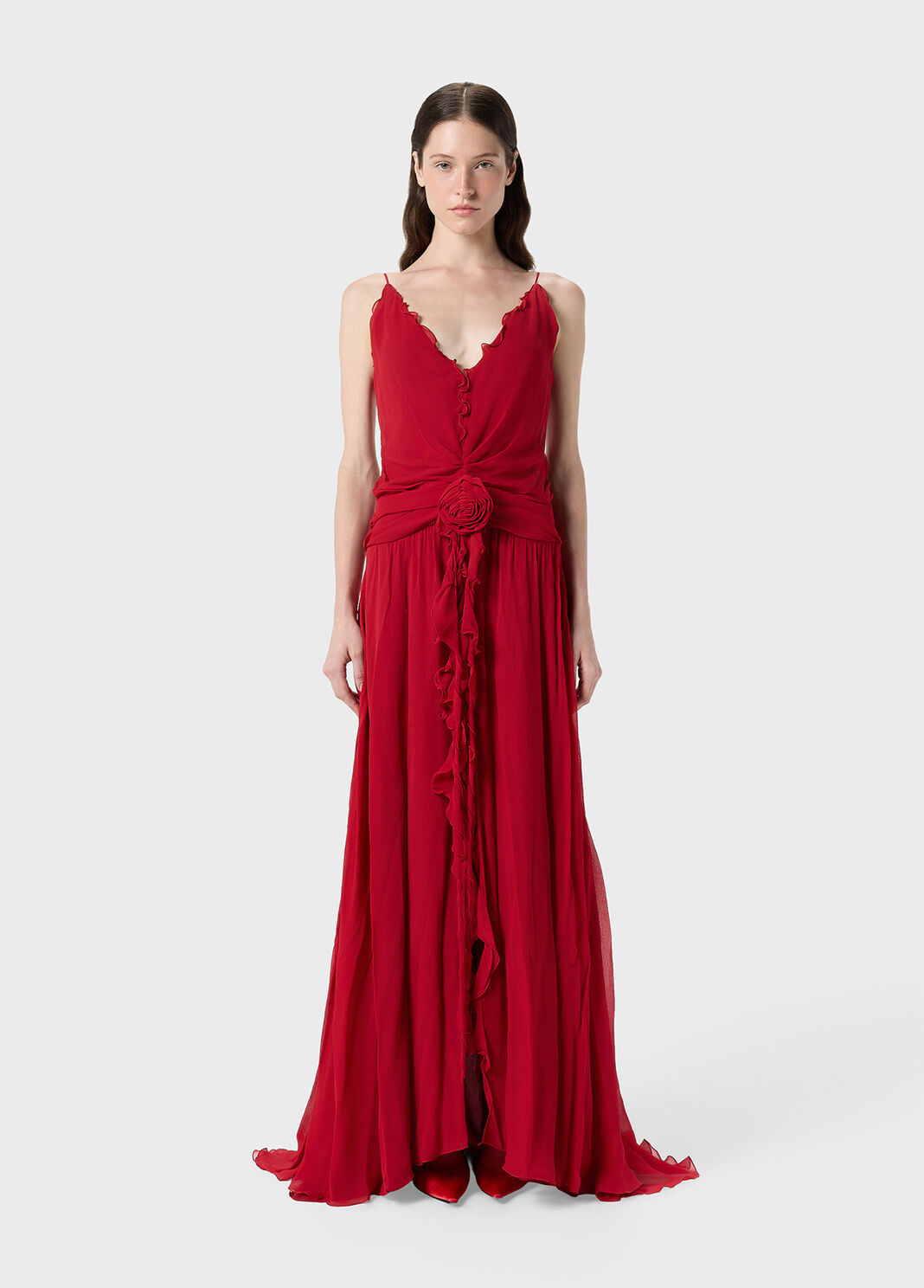 Long georgette dress with 3D rose and flounced detailing  Blumarine - large image number 0