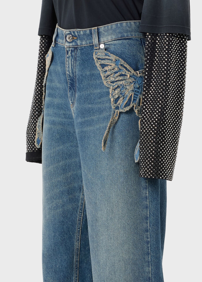 Wide leg jeans with butterfly embroidery - Blumarine