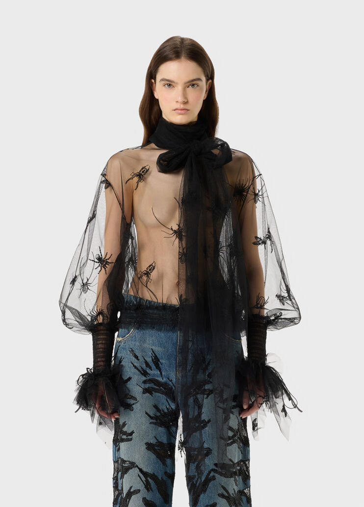 Embroidered Tulle Blouse with Stole  Blumarine - medium