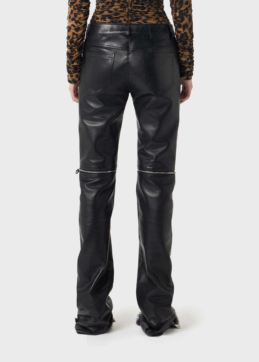 Plong&eacute; leather pants with zipper and lace  Blumarine - large image number 1