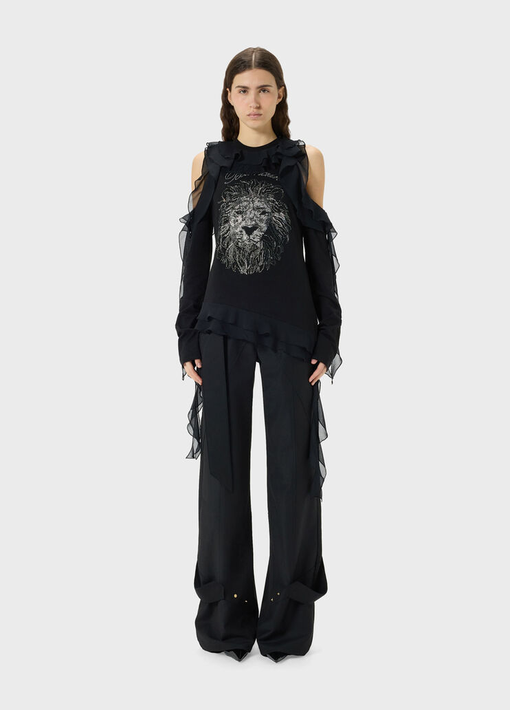 Jersey T-shirt with flounce, logo and rhinestone embroidery  Blumarine - medium