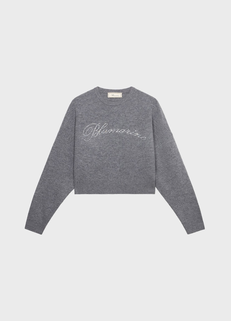 Wool jumper with rhinestone-detailed logo embroidery  Blumarine - medium