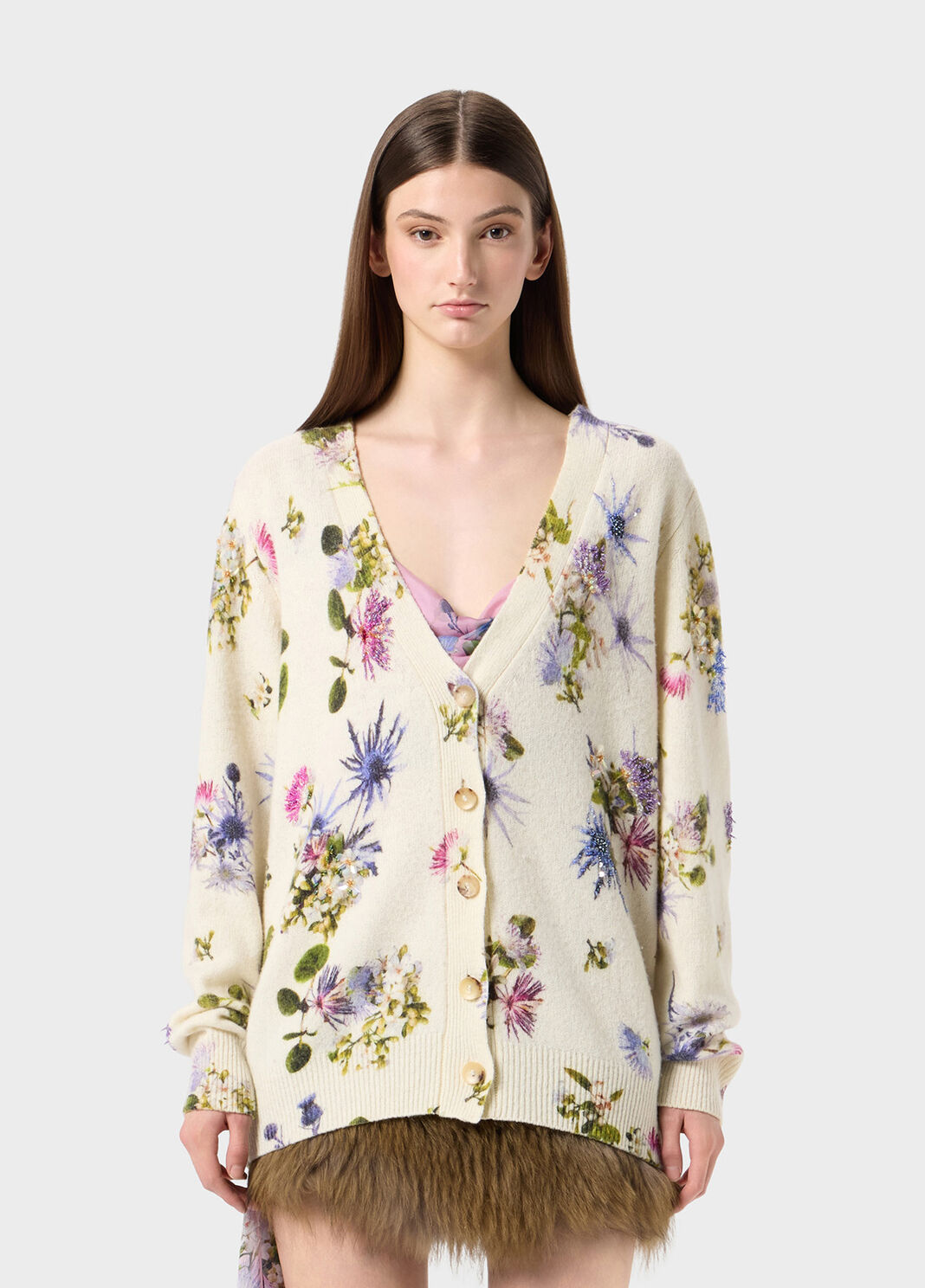 Wool cardigan with bouquet print and embroidery  Blumarine - large image number 0