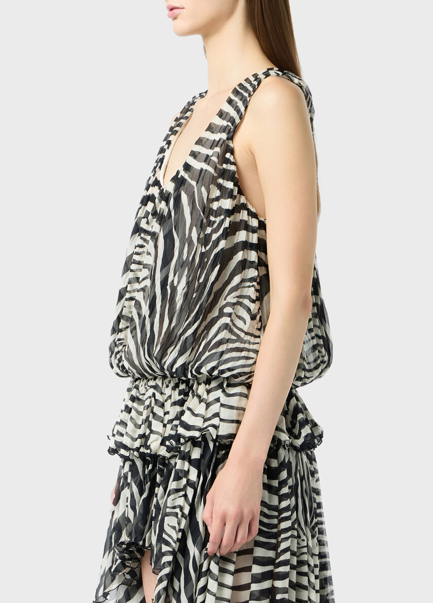 Asymmetrical zebra-print chiffon dress - Blumarine