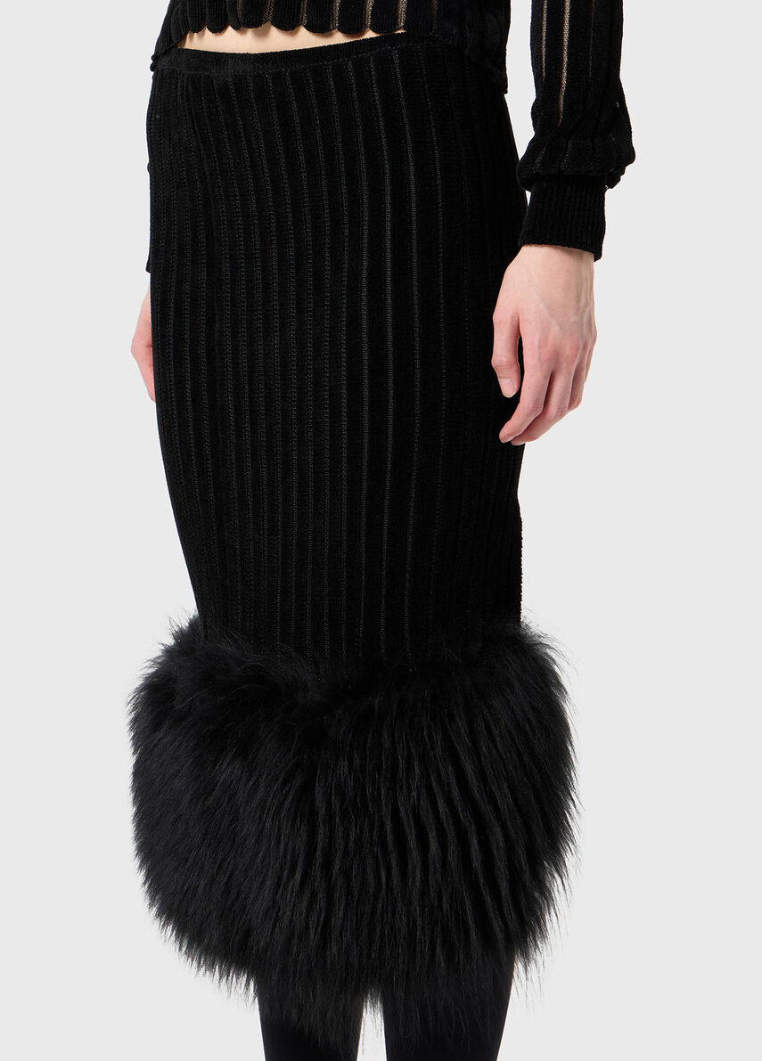 Knit midi skirt with fur