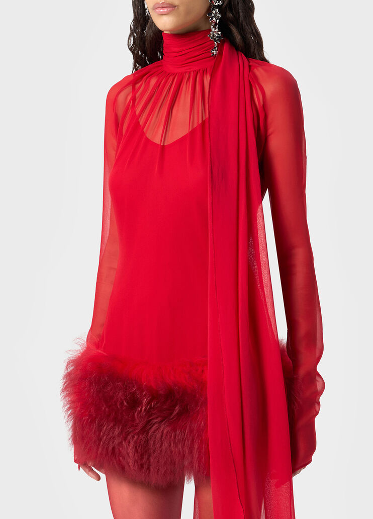 Silk georgette dress with fur  Blumarine - large image number 2