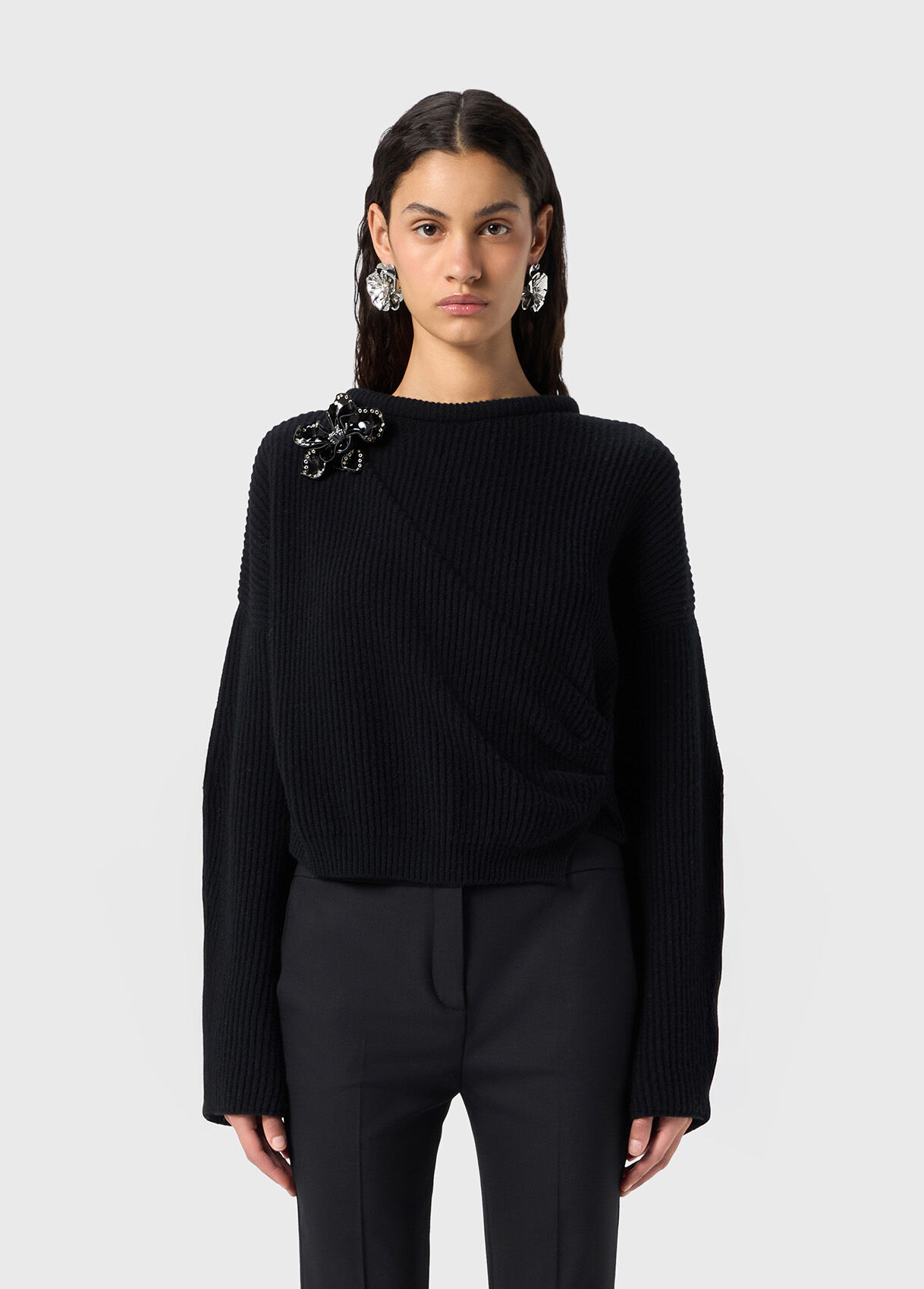 美品 Blumarine ブルマリン 花造形ファー襟 花柄長袖ボートネックニット 美品 Blumarine ブルマリン 花造形ファー襟 花柄長袖ボート