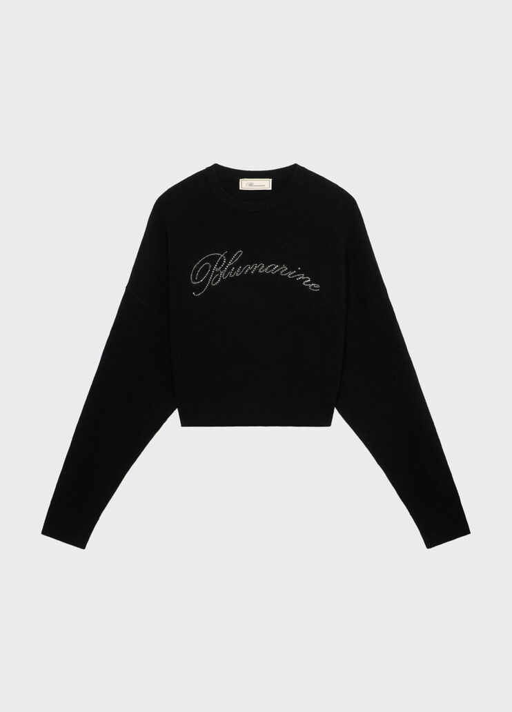 Wool jumper with rhinestone-detailed logo embroidery  Blumarine - medium