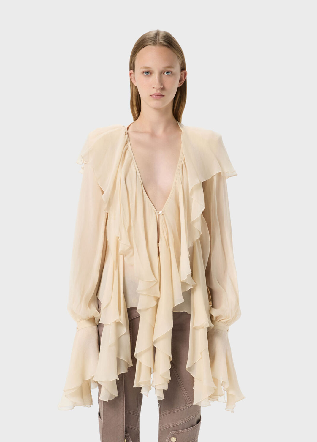 Blouse en cr&ecirc;pe de chine avec large col et volant  Blumarine - large image number 0