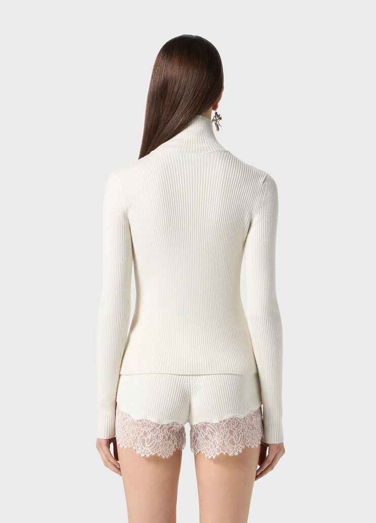 Stretch ribbed sweater with lace and satin inserts  Blumarine - large image number 1
