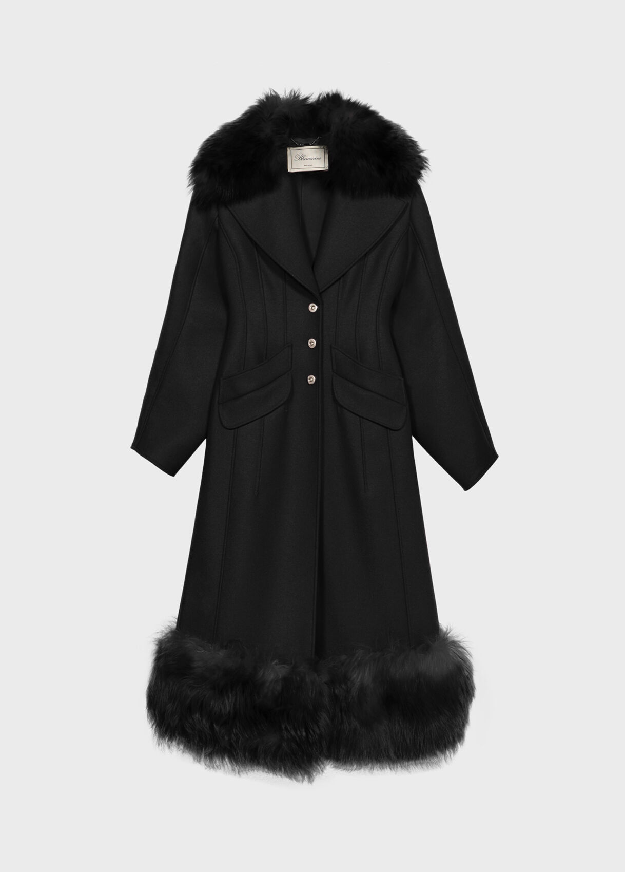 Blumarine ブルマリン ロングコート ファー ブラック anna BLUMARINE 