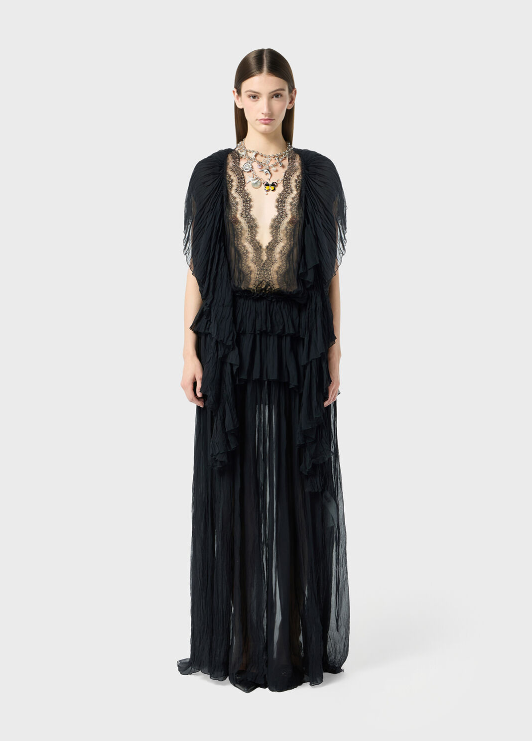 Long pleated georgette dress with lace insert  Blumarine - large image number 3