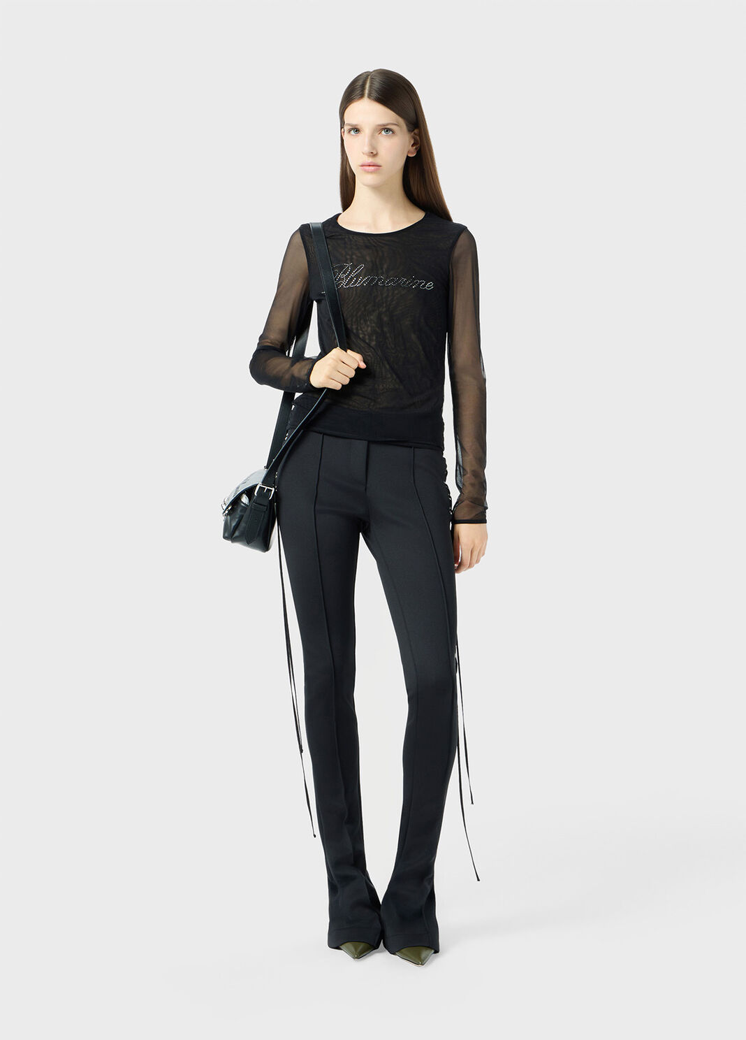 Stretch tulle top with blumarine logo in rhinestones  Blumarine - large image number 3