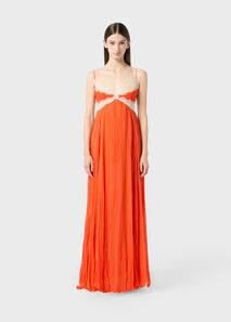 Long pleated georgette dress with lace inserts - Blumarine